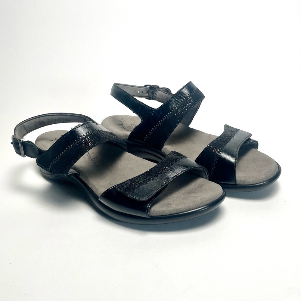 SAS Nudu Black Leather Comfort Sandals Women's 8.5 Genuine Leather USA New